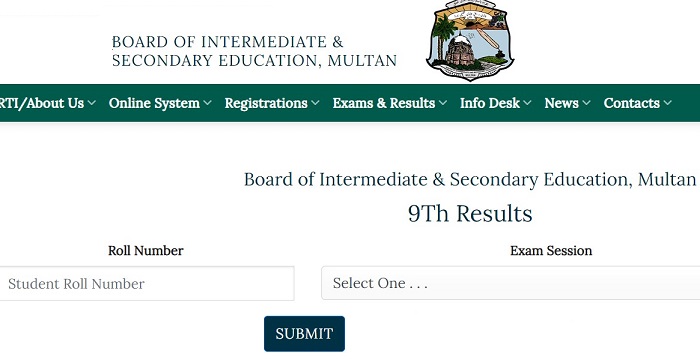 BISE Multan Result 2023 9th Class Check by Roll Number or Name